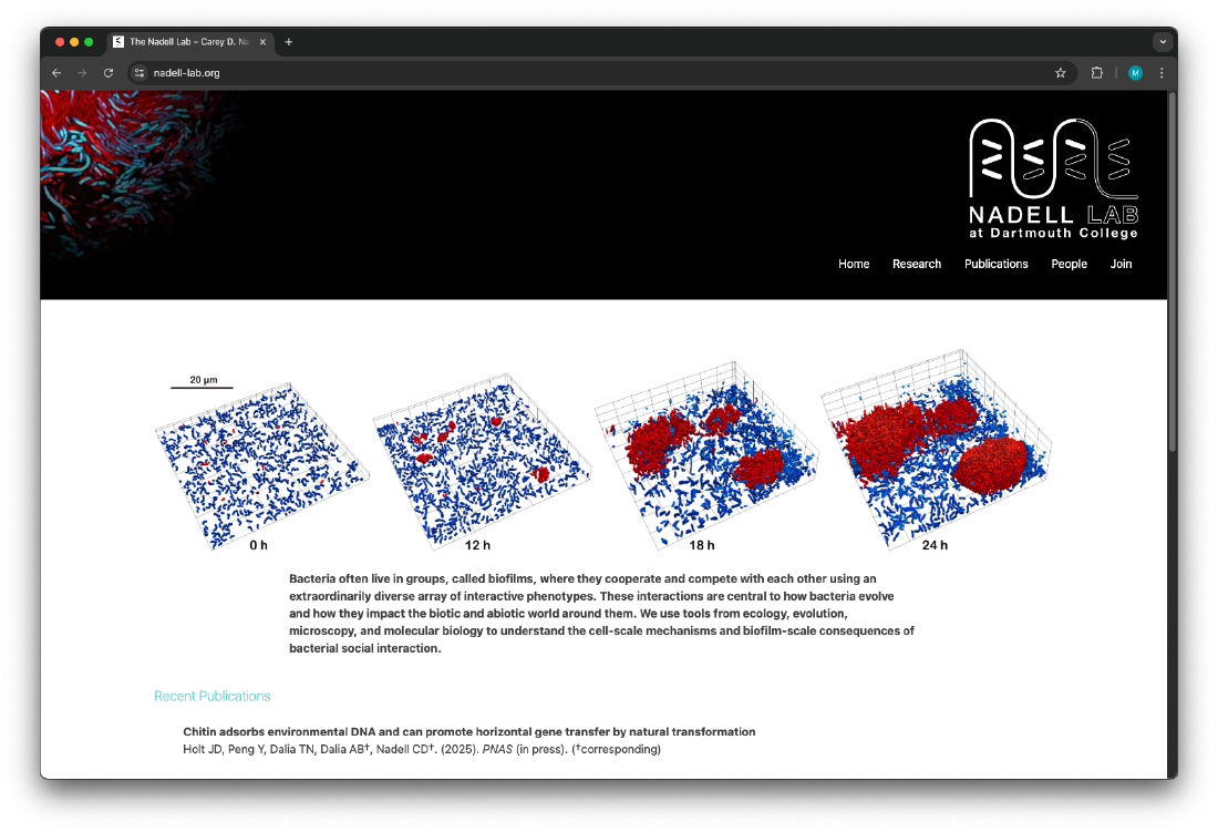 Nadell Lab homepage Screenshot 